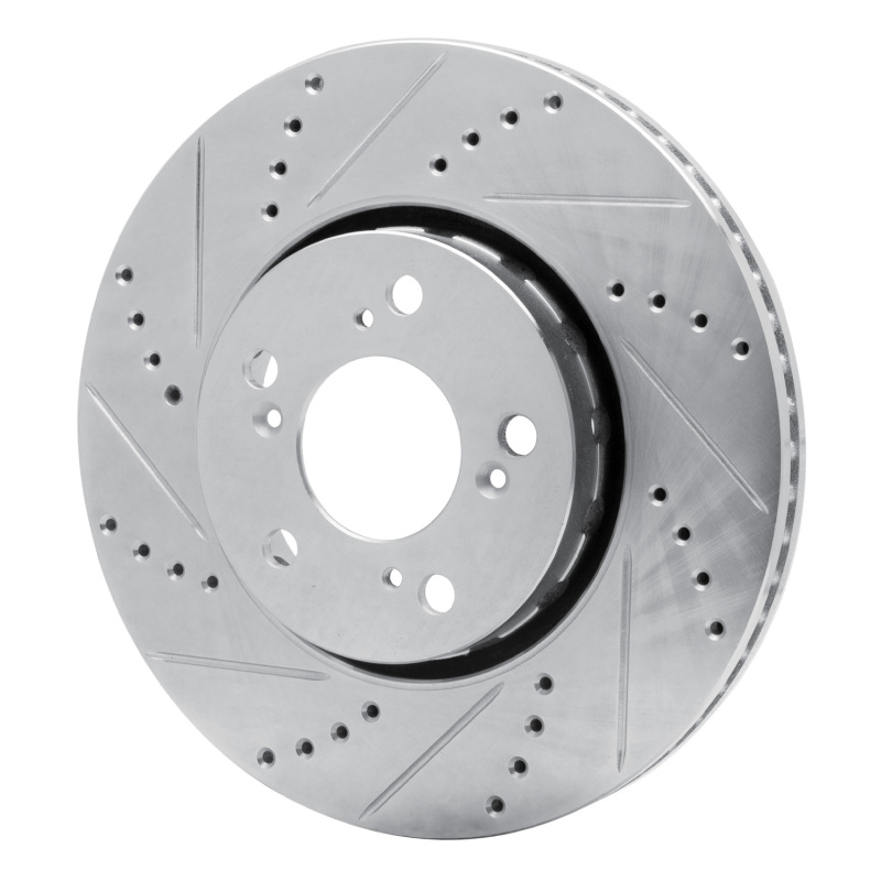 Acura RLX Brake Rotor (1) - Front Left - R1 Concepts - Drilled & Slotted - Silver - `14-`20